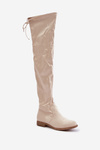 Knee High Flat Heel Boots Made Of Eco Suede Beige Linnithia