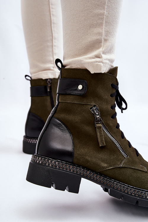 Botki Zamsz Ocieplane Zielone Laura Messi 2508