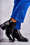 Women's Lacquered Boots With Zippers Black Cristel
