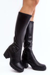 Women's Over-the-Knee Boots with Heels and Fleece Lining Black Sislene