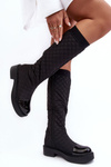 Flat Heel Over The Knee Quilted Boots Black Amalfri 