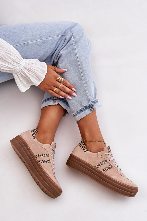 Zazoo N1068S4 Women's Suede Platform Sneakers Leopard Pink