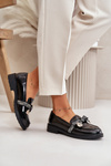 Patent Ladies Moccasins With Bow Black S.Barski HY42-331A