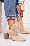 Openwork Boots On A Block Heel Beige Michelle