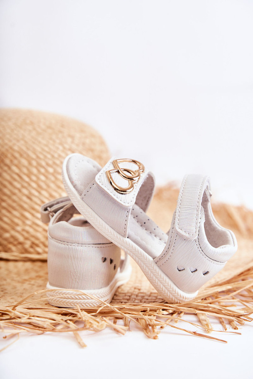 Leather Children's Sandals With Velcro White Catia