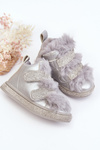 Leather Children's Insulated Snow Boots Silver Leela