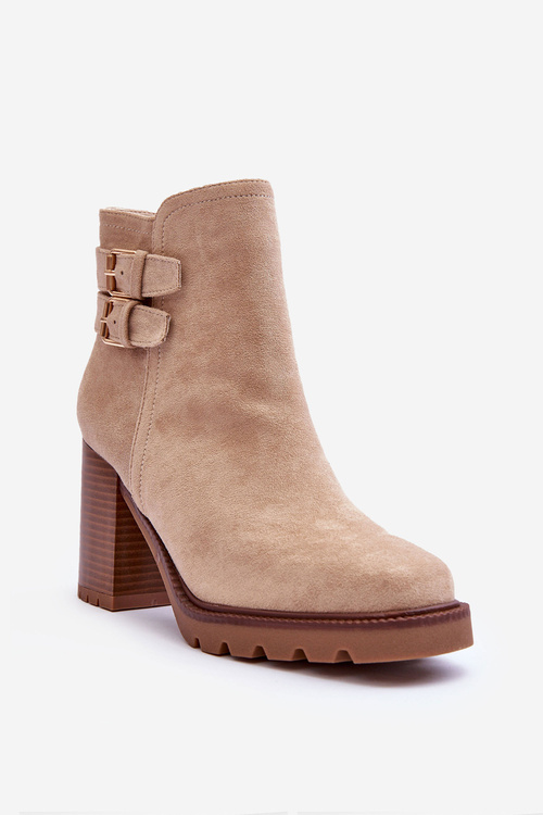 Suede Heeled Boots Beige Makeline 