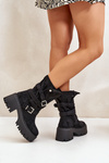 Women's Ankle Boots On Chunky Heel With Buckles And Strap Black Nerelisa