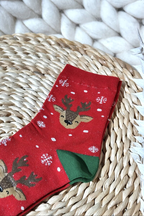 Women's Christmas Socks With Reindeers Red