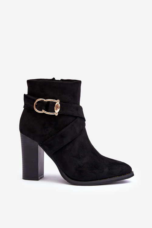 Leather Ankle Boots With Buckle On Heel Black Eftane