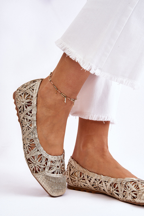Baleriny Ażurowe Modne Złote Thiago