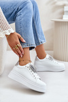 Damskie Eko Skórzane Sneakersy Na Platformie Motyl Biało-Srebrne Naritevia 