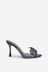 Sandały Na Szpilce Transparentne Z Błyszczącą Kokardą Czarne Viosta