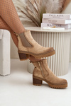 Women's Insulated Heeled Boots Eco Suede Beige Irissinae