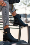 Women's Leather Boots With Straps Black Minks