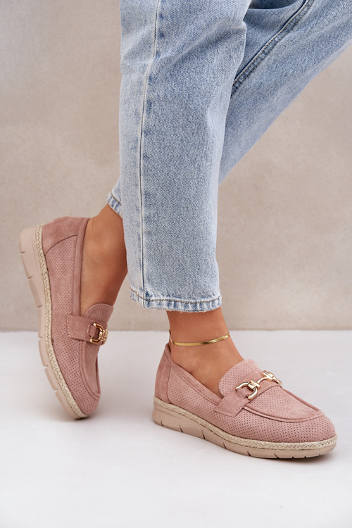 Cutout loafers with gold detail and jute weaving pink Lainer