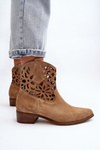 Botki Kowbojki Zamszowe Ażurowe Niski Obcas Beżowe Zazoo 3404