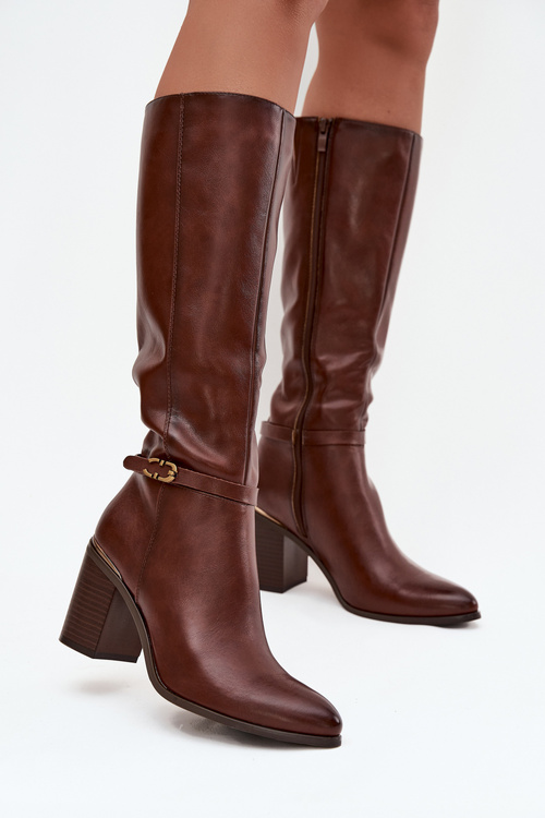 Women's Boots Musketeer Style Insulated Heeled Boots With Buckle Sergio Leone KZ25738 Brown