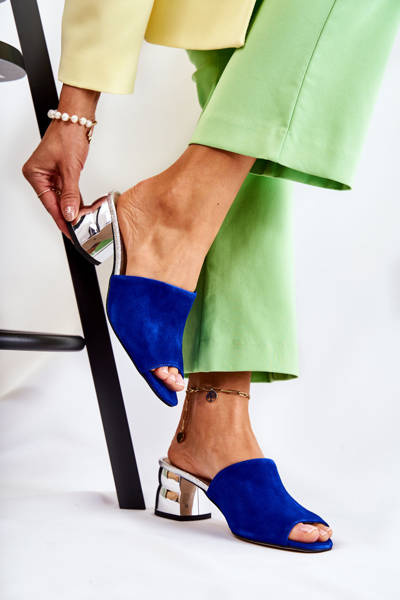 Women's Suede Slippers On Heel Navy Blue Perry