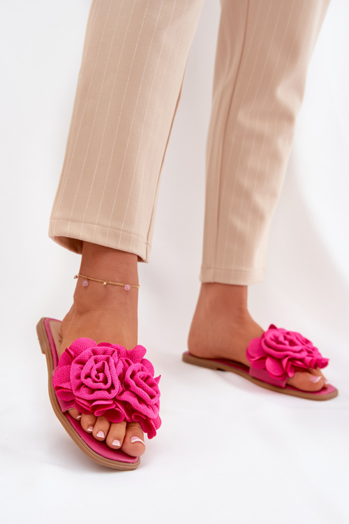 Women's Flat Sandals With Decorative Flowers Fuchsia Misorsse