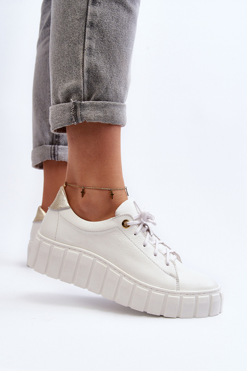 Women's Leather Chunky Sole Shoes Zazoo 2919 White