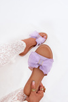 Ladies Flat Heeled Slippers With Tulle Bow Purple Tanira