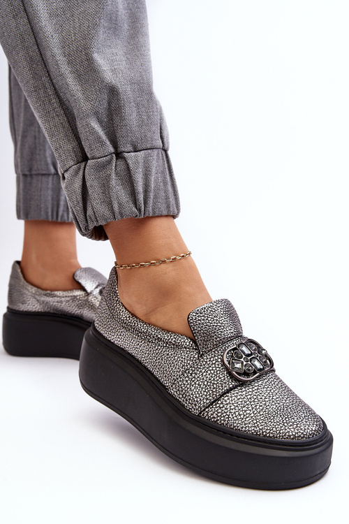 Półbuty Skóra Platforma Ozdoba Srebrne Laura Messi 2697-810