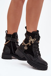 Women's Work Boots Insulated With Gold Chain And Charms Black Vessara