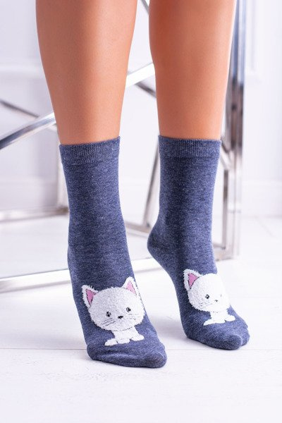 Women's Socks Navy Blue with Pussycat