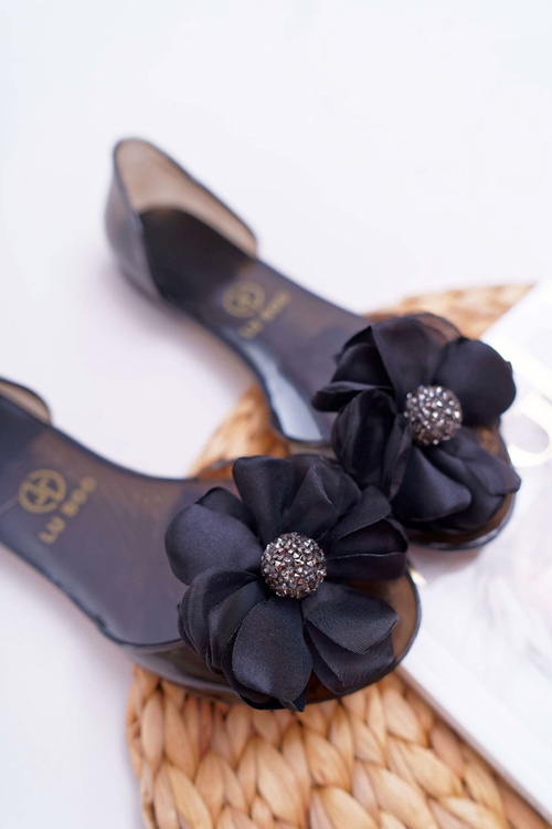 Lu Boo | Rubber Ballerina Meliski Flip Flops Flowers Black Candela