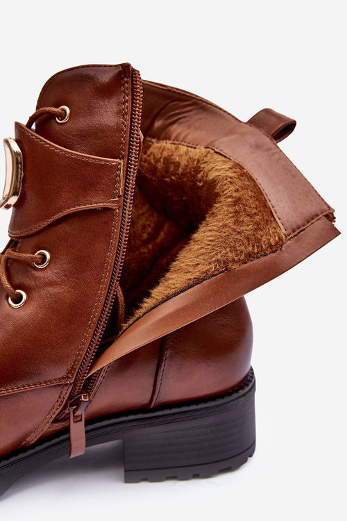 Women's Padded Boots Workery Gold Buckle Brown Vera