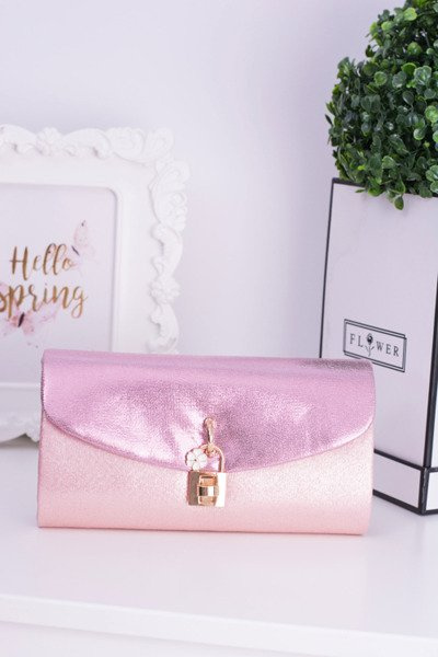 Pink Clutch Bag Gold Chain Padlock Latch