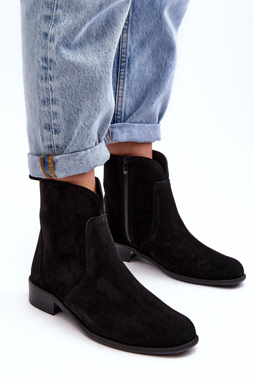 Women's Suede Boots with Zipper Black Nicole 2829