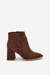 Ankle boots made of natural suede with block heel insulated brown Zazoo 3128