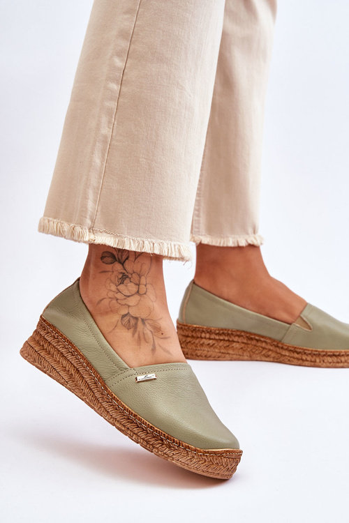 Women's Wedge Leather Espadrilles Green Hadlee