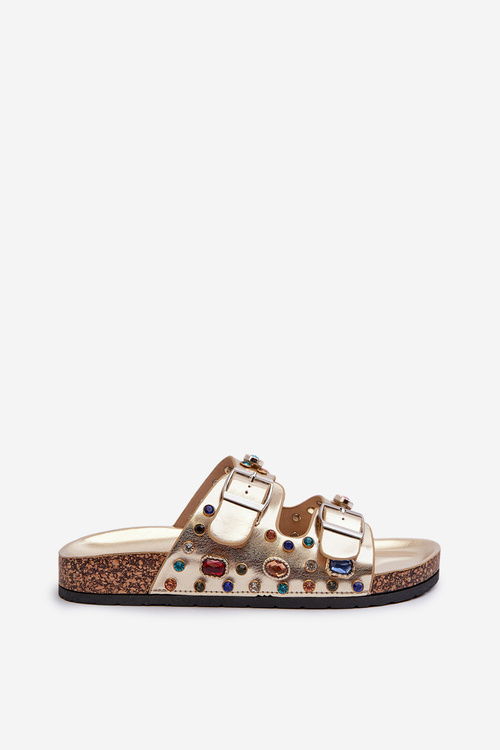 Klapki Damskie Zdobione Z Klamrami Złote S.Barski MY121