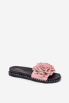 Ladies Slippers With Fabric Flowers Pink Elachase