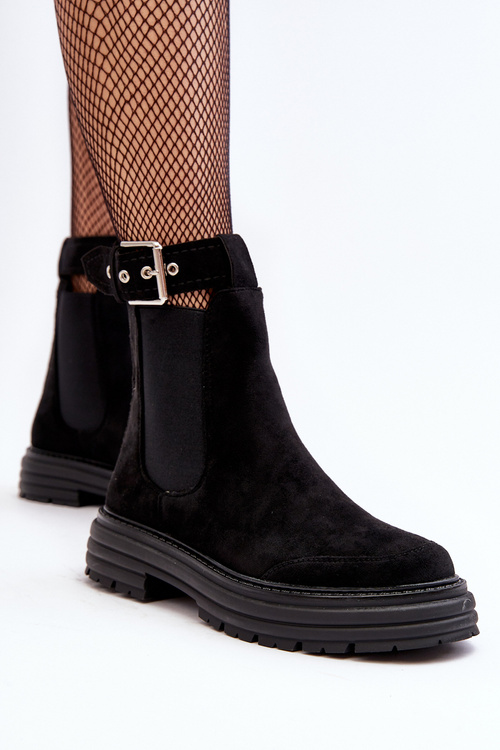 Suede Ankle Boots On Massive Sole Black Ozaro