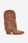 Embellished Cowboy Ankle Boots Mid Calf Heeled S.Barski HY42-153 Camel
