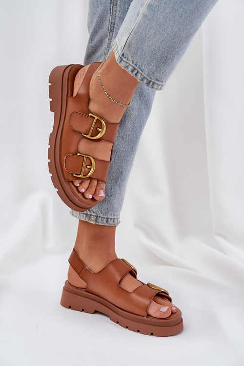 Eco leather sandals with buckles camel Vulinea