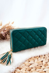 Large Quilted Wallet with Zips Green