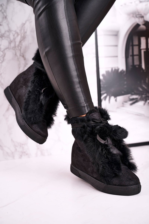 Women's Platform Sneakers with Fur Black Pretty