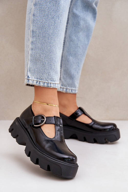 Lacquered Leather Loafers With Buckle Black Zazoo 20183