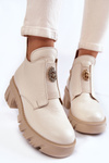 Women's Leather Boots With Decoration Light beige Maley