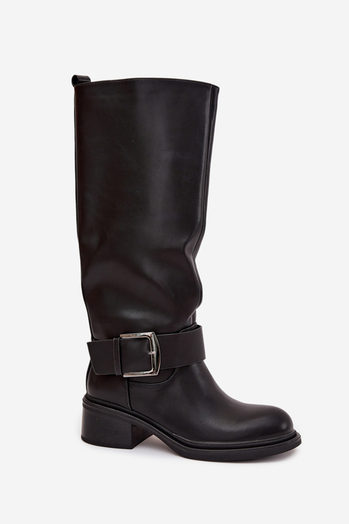 Insulated Women's Boots on Block Heel with Buckle Black Raphaela