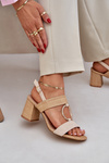 Block Heel Sandals Beige Afleeria