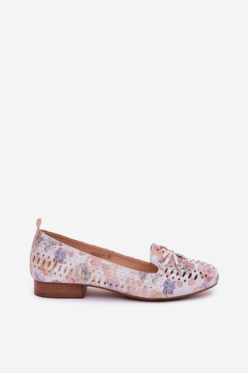 Perforated Ballerinas With Bow In Flowers Eco Suede Multicolor Amepitrea