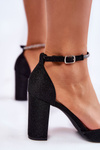 Shiny Pumps On High Heels With Rhinestones Black Castor