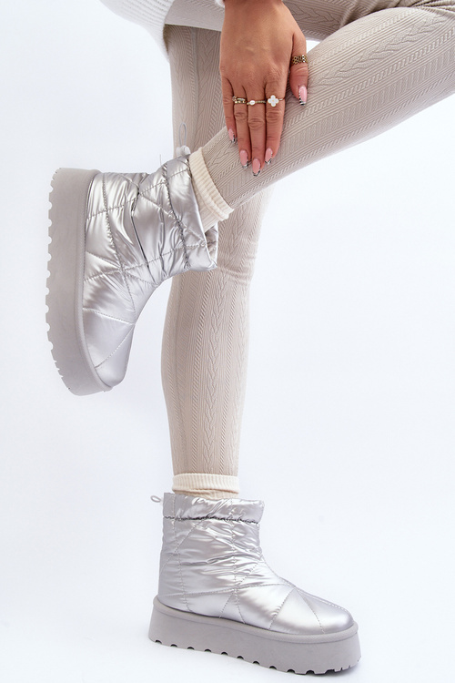 Śniegowce Damskie Masywna Platforma Srebrne Fionia VL226P