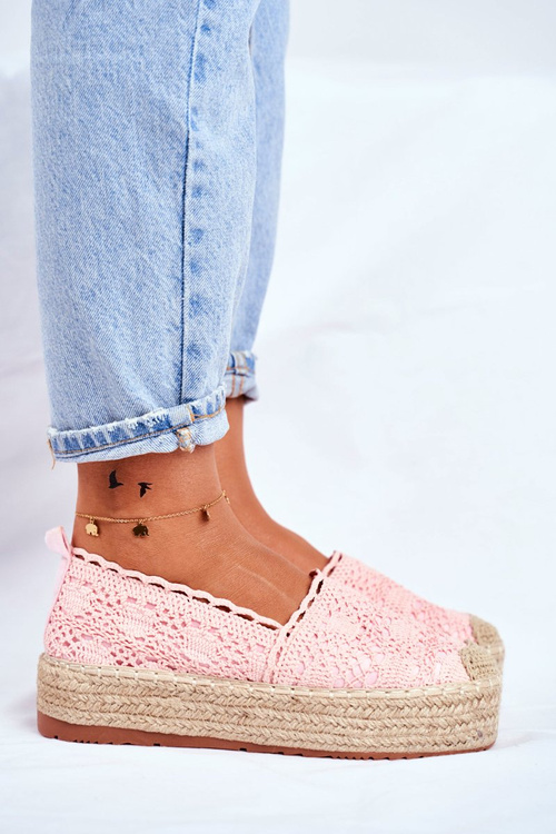Women's Lace Espadrilles Pink Platform Desante